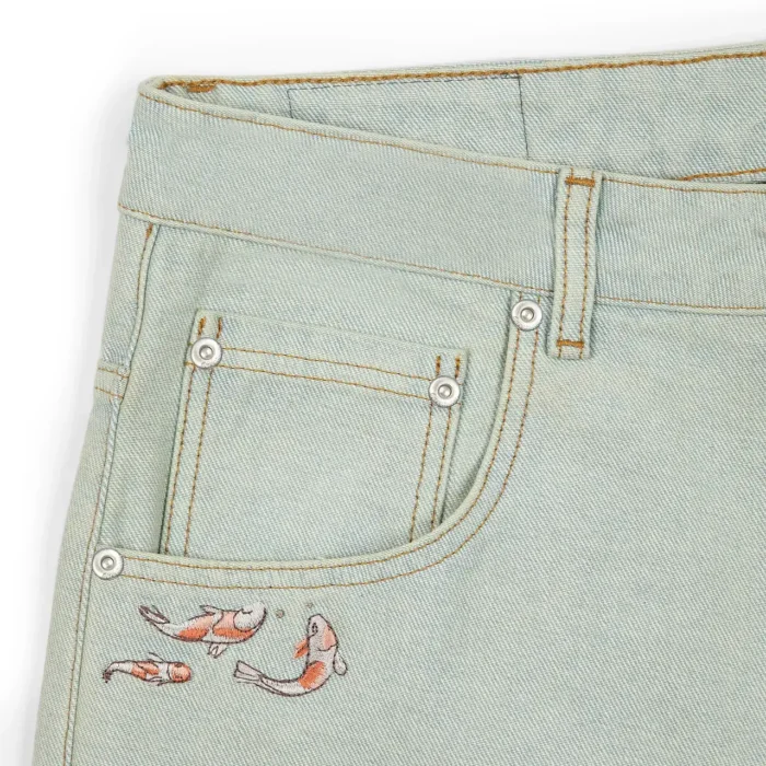 “koi fish” reverse denim Jeans (4)